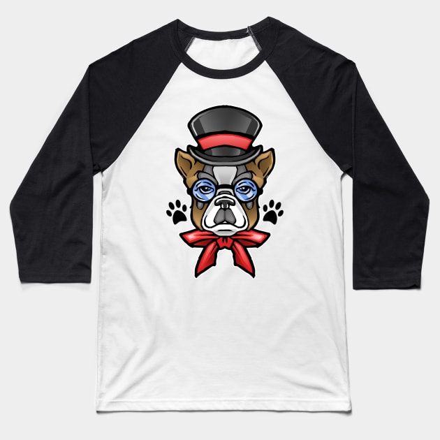 Cute Dog French Bulldog Wearing Sunglasses Hat and Bow Tie Baseball T-Shirt by dnlribeiro88